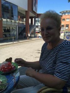 woman eating spaghetti ice cream 
