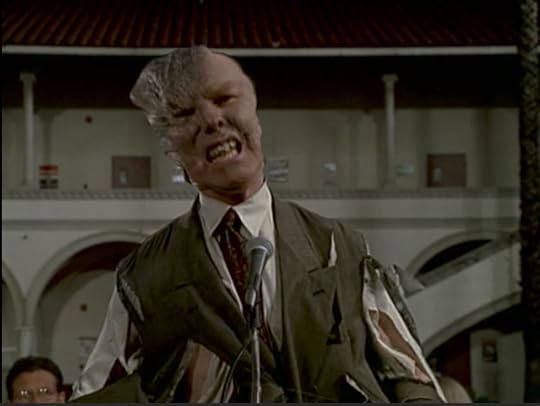 The Mayor's clothes are all ripped and his head is like, half-scaly demon, half Mayor face.