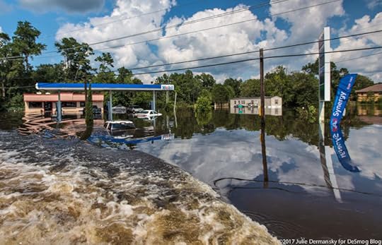 Mobil station with floodwaters from Hurricane Harvey