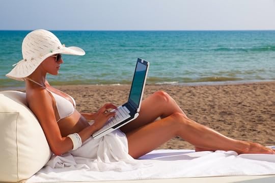 Image result for working on a laptop on the beach