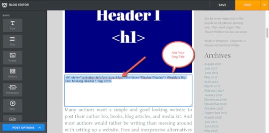 Weebly embedded <h1> code with blog title