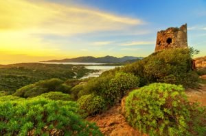 Italian motorcycle tour panoramic view of Villasimius, Sardinia