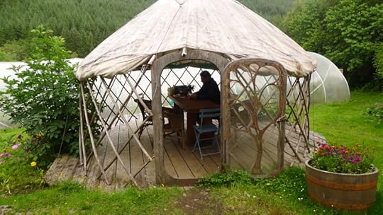 Howard in the yurt cafe Corrary Farm