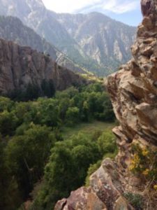 My view of Storm Mountain from the side of a cliff.