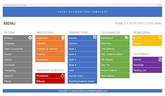 Excel accounting template menu