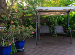 Green garden and swing set