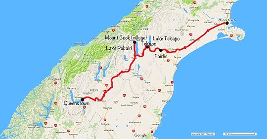Map of journey from Christchurch to Queenstown