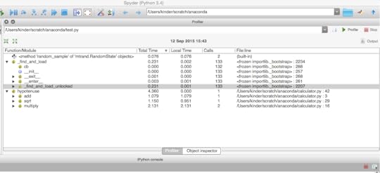 Screen shot illustrating output from Spyders profiler.