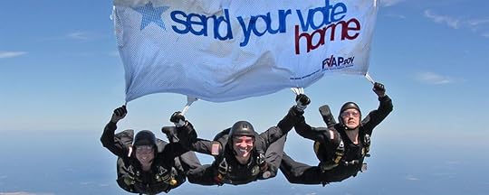 Members of the Army’s Golden Knights parachute team pass on the Federal Voting Assistance Program’s message for U.S. military and overseas citizens to submit their absentee ballots in time for the upcoming general election. DoD photo