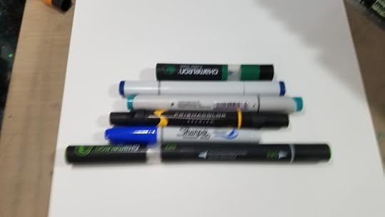 Comparison photo of Chameleon Color Tone marker, Sharpie Brush marker, Prismacolor Brush marker, Stylefile marker, Copic Sketch marker, and Chameleon Color Top