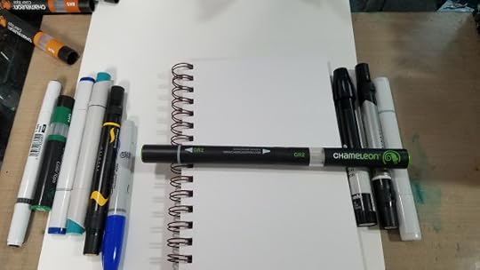 Comparison photo of Chameleon Color Tone marker, Sharpie Brush marker, Prismacolor Brush marker, Stylefile marker, Copic Sketch marker, and Chameleon Color Top