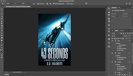 Photoshop composite of background art (generated in Blender) with foreground text
