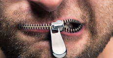 Insubordinate man with zipped mouth