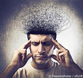 Man with his head melting into tangled lines