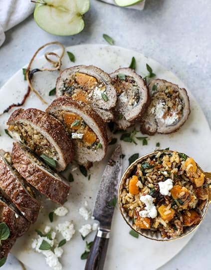 butternut, apple and goat cheese stuffed pork tenderloin I howsweeteats.com #pork #squash #holiday #recipes