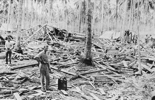 Wreckage of US radio station at Henderson Field, Guadalcanal, after Japanese bombardment, 14 October 1942 (US Army Center of Military History)