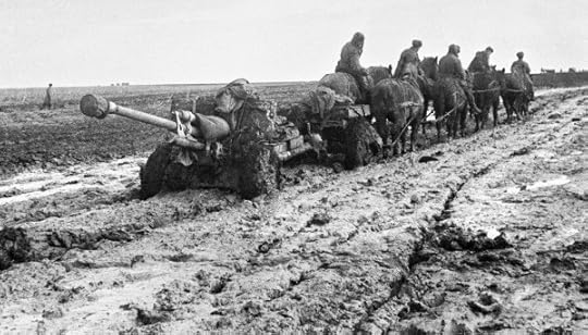 Soviet gun being towed by horses, Eastern Europe, 1 Oct 1942 (Russian International News Agency)