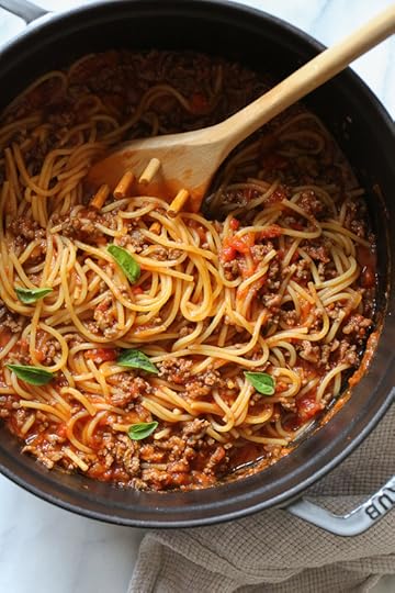 This EASY Spaghetti and Meat Sauce is cooked all in one pot! The meat sauce is made from scratch on the stove and cooked with the spaghetti all at the same time. No extra pots to wash, fast and delicious!