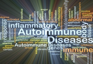 Background concept wordcloud illustration of autoimmune disease glowing light