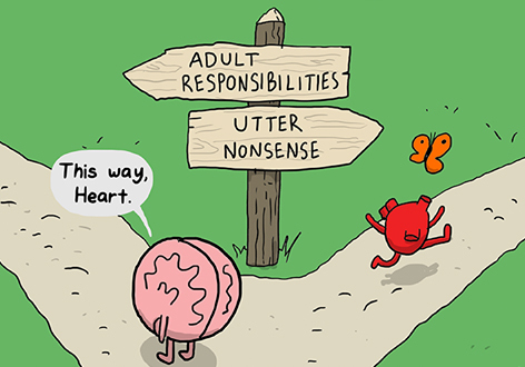 heart vs. brain cartoon