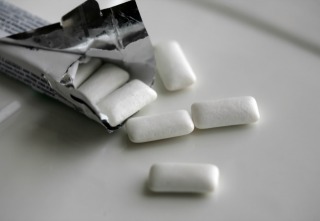 Chewing gum and wrapping foil;selective focus.
