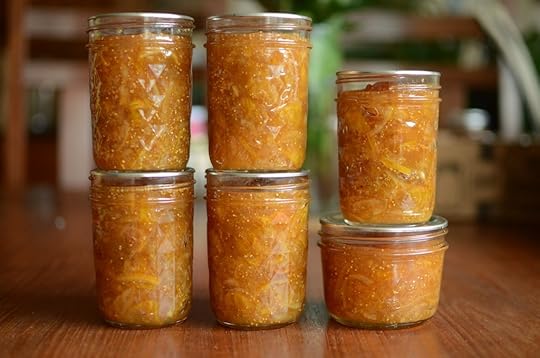 Six jars of fig meyer lemon marmalade