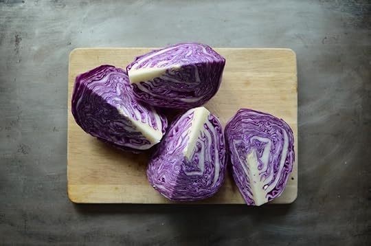 Quartered cabbage for red cabbage apple ginger kraut