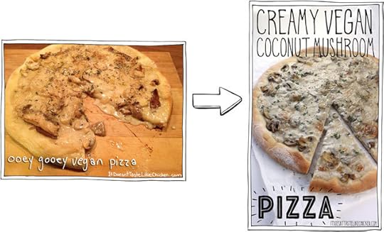 Creamy Vegan Coconut Mushroom Pizza! This decadent mushroom lovers pizza is covered in a rich dairy-free coconut sauce that bubbles and browns to perfection in the oven. #itdoesnttastelikechicken
