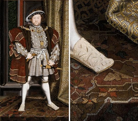 Слева: Ганс Гольбейн младший, Портрет Генриха VIII, примерно 1530г. Справа: фрагмент работы.