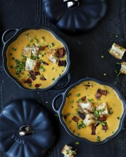 smoky pumpkin bisque with grilled cheese croutons I howsweeteats.com #pumpkin #soup #grilledcheese