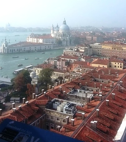 Entrance to the Grand Canal with the Church of the Salute, as seen from the top of the belltower in Piazza San Marco