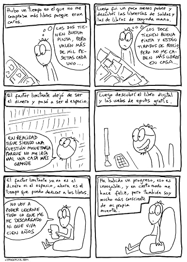 Cómic sobre los factores que limitan el número de libros que acaparamos.