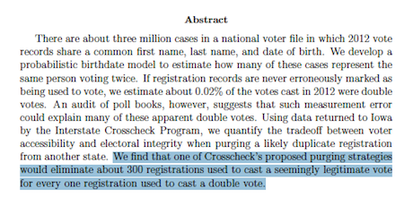 One Person, One Vote — Crosscheck Study