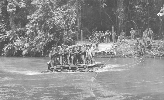 US Marines cross the Matanikau River on Guadalcanal on a raft ferry in November 1942 (US Marine Corps photo)