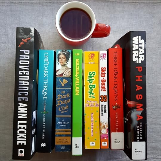 Mt TBR, Earl Grey Editing, tea and books, books and tea, Provenance, Ann Leckie, One Dark Throne, Kendare Blake, The Dark Days Club, Alison Goodman, Not Your Villain, C.B. Lee, Skip Beat, Yoshiki Nakamura, Three Dark Crowns, Phasma, Delilah S. Dawson, Star Wars