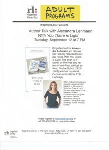 Ridgefield Author Talk Alexandra Lehmann