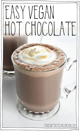 Easy Vegan Hot Chocolate with toasted marshmallow fluff! Yes please! This dairy-free treat whips up in just 15 minutes (including making the marshmallow fluff) for the perfect winter holiday treat. #itdoesnttastelikechicken