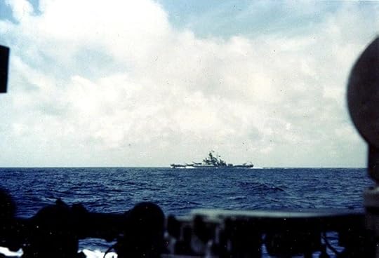 Battleship USS Massachusetts maneuvering off Casablanca, Morocco, 8 Nov 1942, as seen from destroyer USS Mayrant (US National Archives)