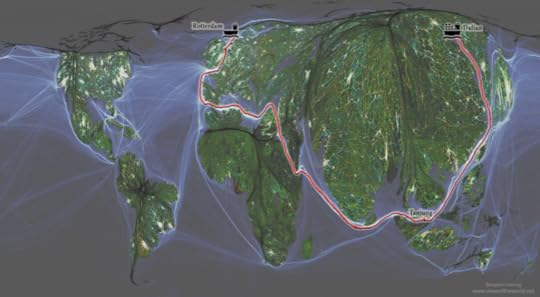The route of one of the world's largest cargo ships from China to Europe