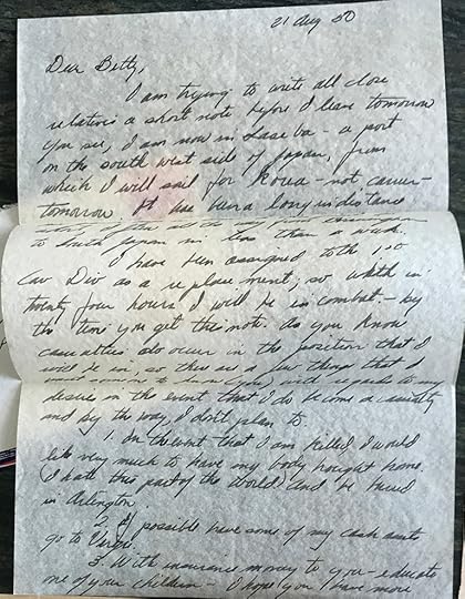 Charlie Walthour's letter to his sister Betty, dated exactly one month to the date he was killed in action.
