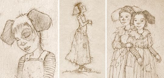 3 sketches of Dog Girls by Terri Windling