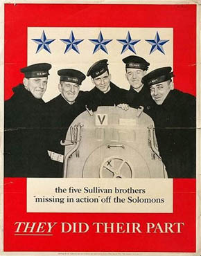 Poster commemorating the five Sullivan brothers, who died in the sinking of USS Juneau, 13 November 1942