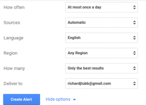 Google Alerts options