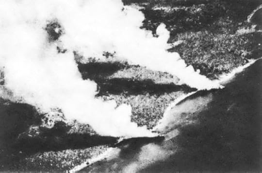 Two beached Japanese transports burning after US aerial attack near Guadalcanal, 15 Nov 1942 (public domain via WW2 Database)