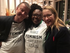 Shirley Pryce, Julie Delahanty and some bloke, on tour