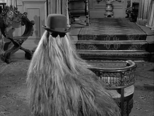 Cousin It from the Addams Family (A man-sized creature that is basically just one giant wig wearing a hat and sunglasses).