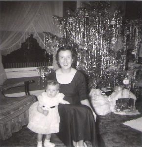 The author with her mother on a long-ago Christmas--for SWF blog