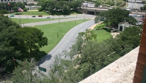 Dealey Plaza view from sixth floor where Lee Harvey Oswald shot JFK