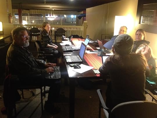 Friends around the table at the NaNoWriMo event, November 2017