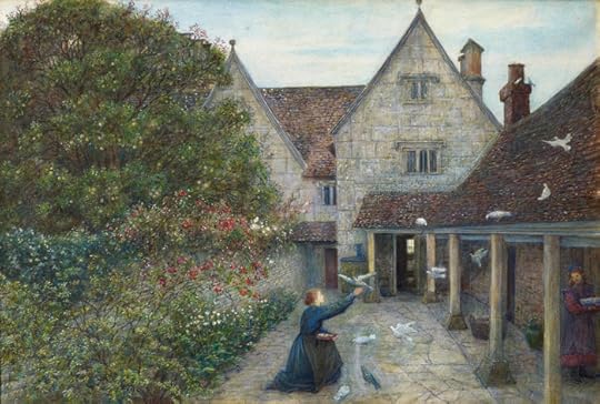 Feeding Doves in the Kitchen Garden of Kelmscott Manor by Maria Spartali Stillman 